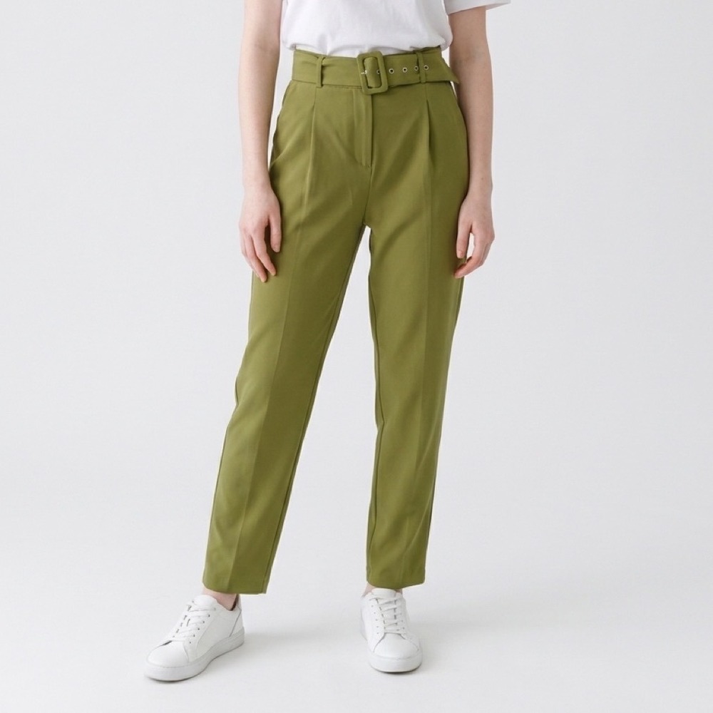 Jason Wu Women's High Rise Pleated Belted Pants Olive Green 2 Career Workwear